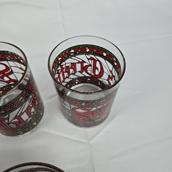 Vintage Houze Stained Glass Seasons Greetings Christmas Glasses 12 oz Set Of 4 - Picture 13 of 14